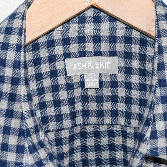 ASH & ERIE Men's Button up Flannel Shirt in Blue Grey Gingham check size Large - Picture 4 of 7
